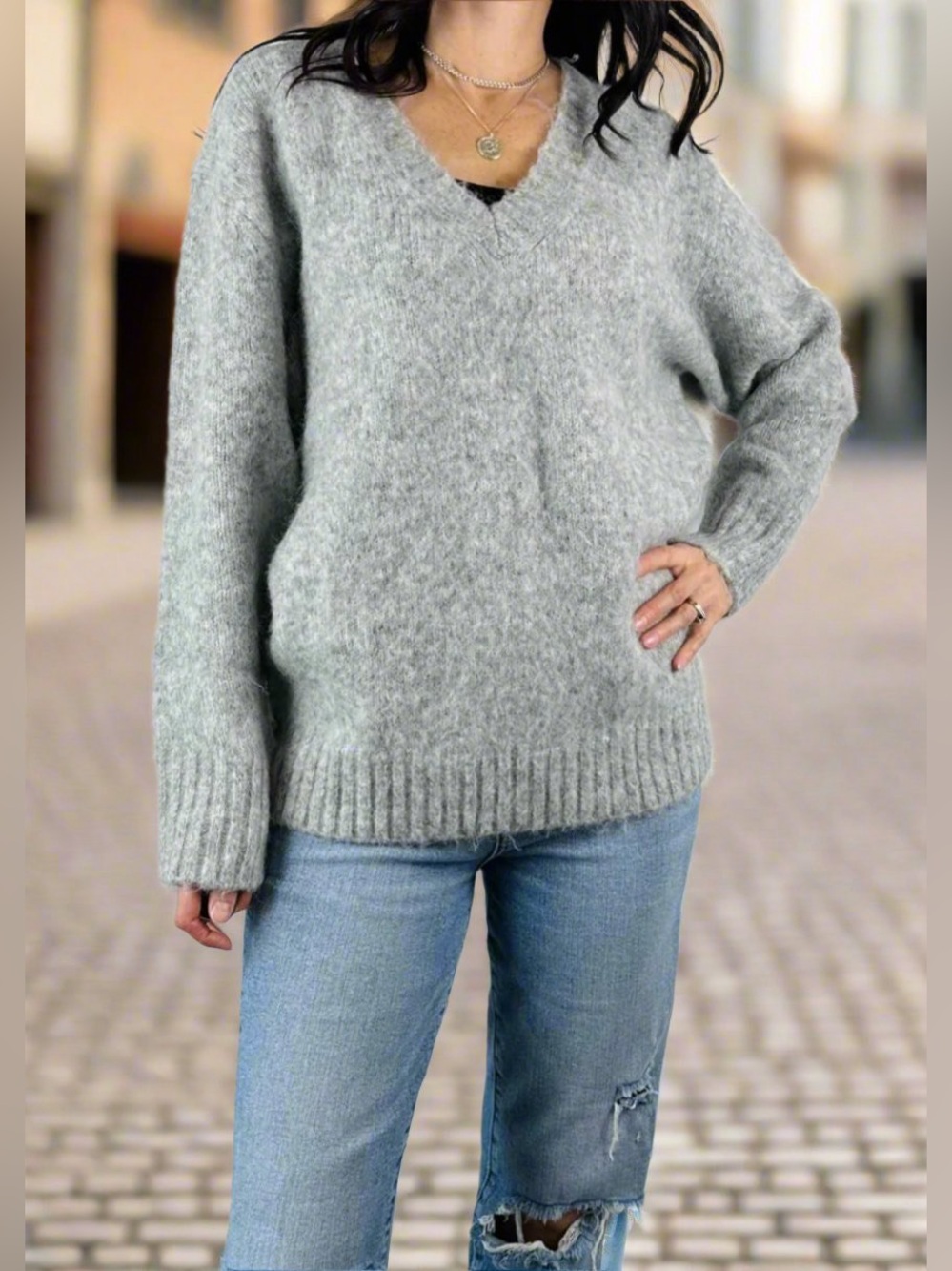 Madison the Label Rena Knit Jumper / Sweater in Grey Mix Size Small Oversized